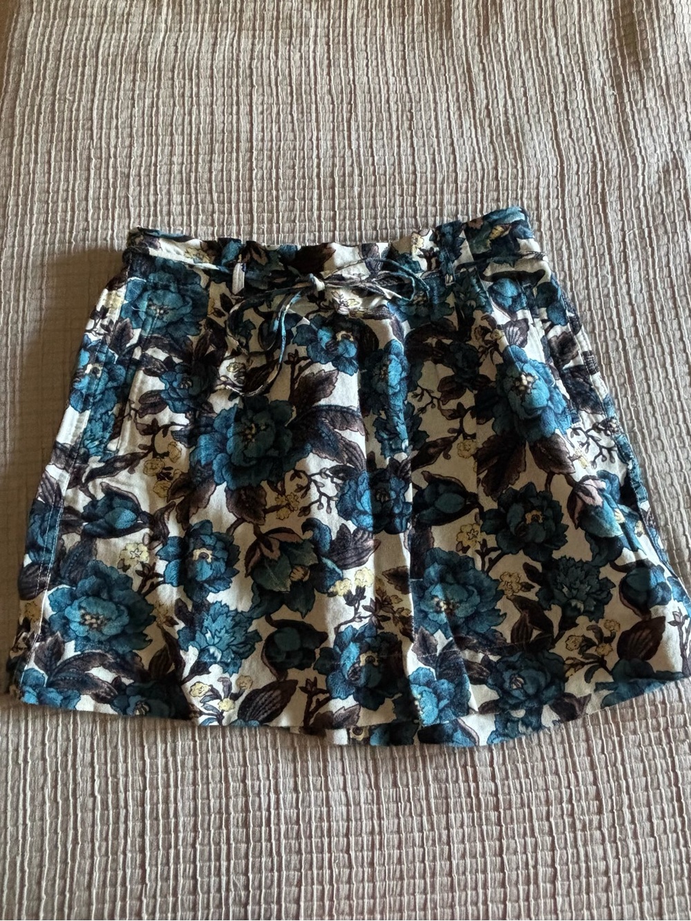 LOFT Floral A-Line Skirt in Teal and Cream